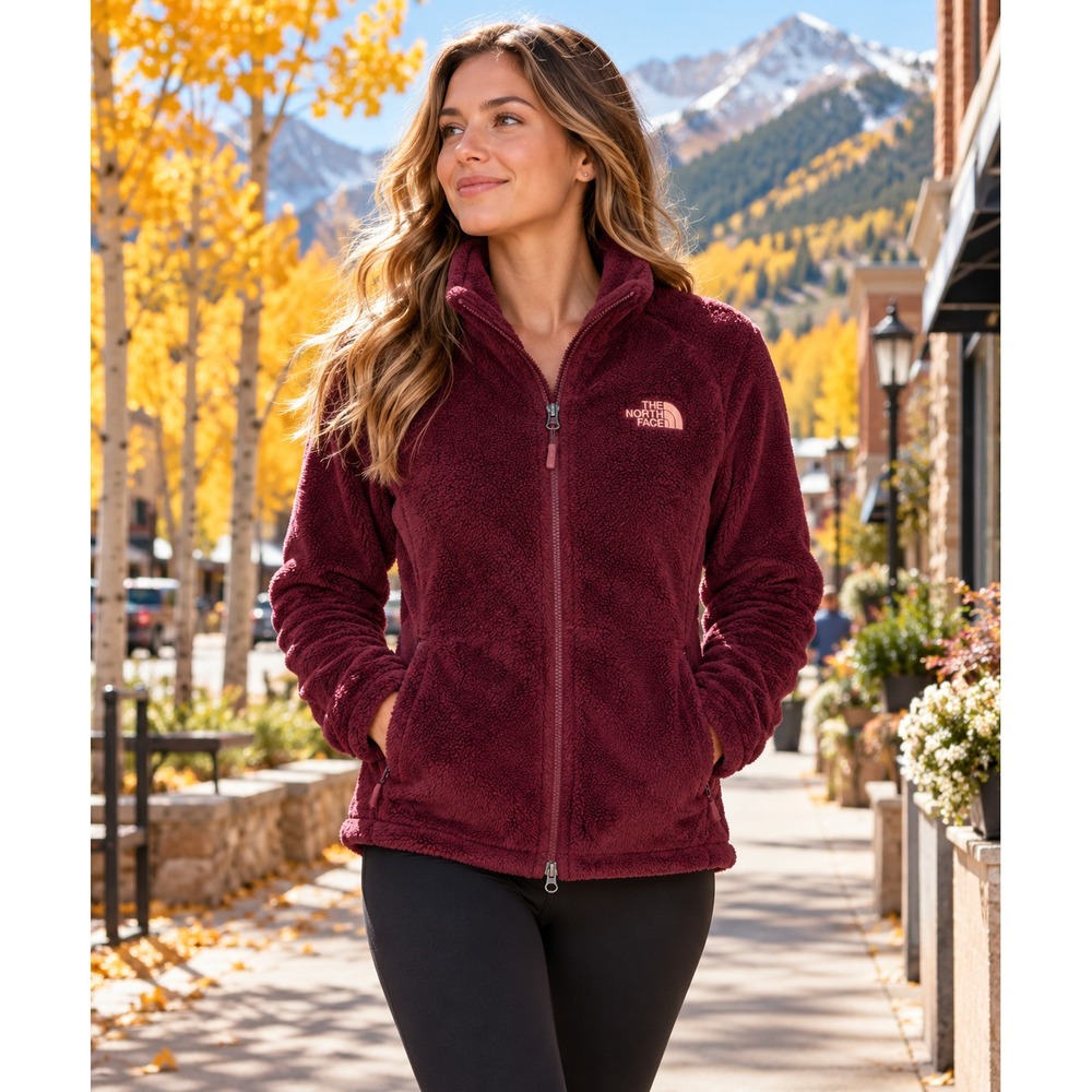 The North Face Osito 2 Jacket Womens M Burgundy Plush Fleece Full Zip Soft